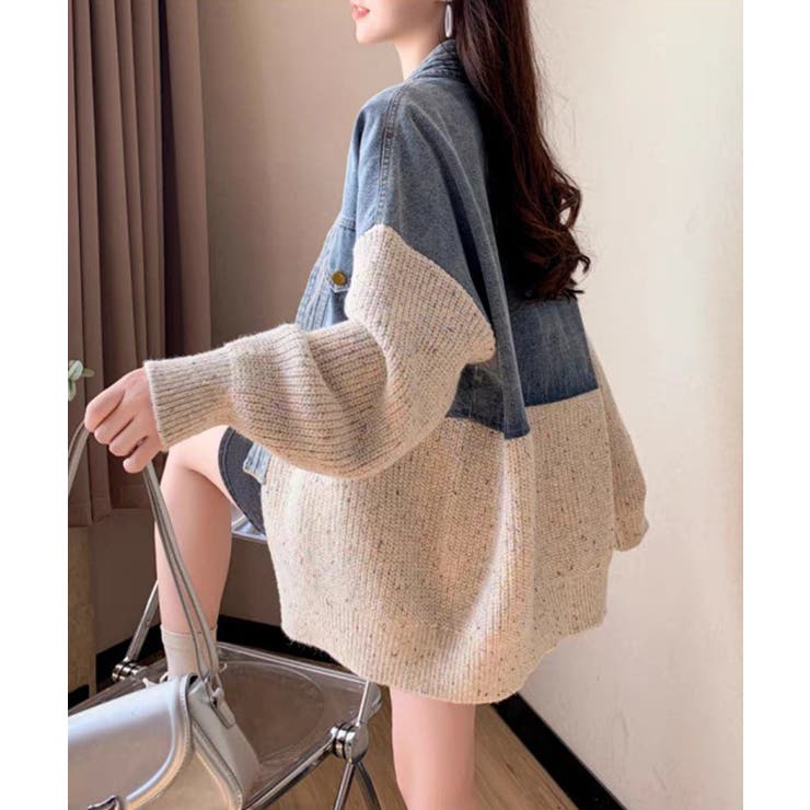 デニム切替ニットカーディガン | SpRay | 詳細画像26 