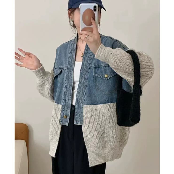 デニム切替ニットカーディガン | SpRay | 詳細画像27 