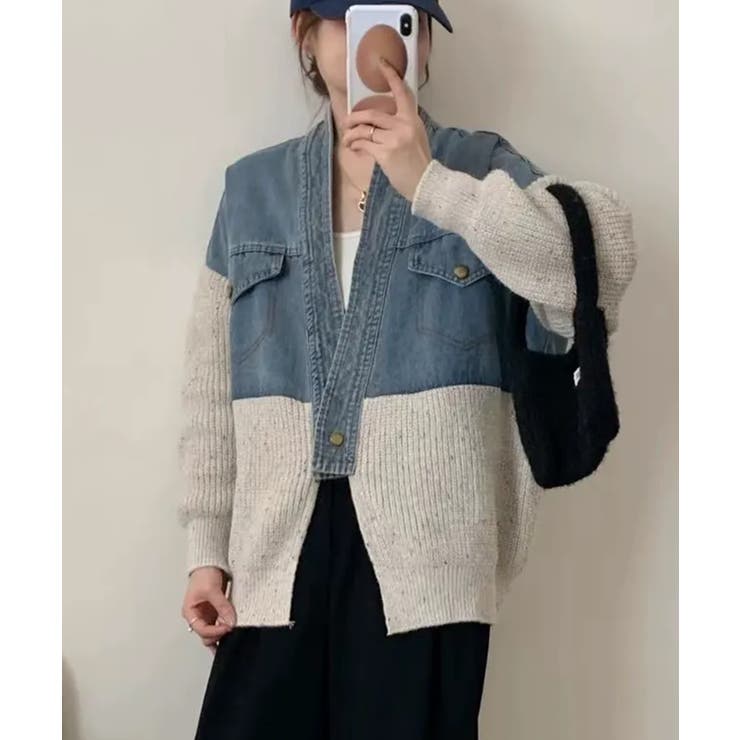 デニム切替ニットカーディガン | SpRay | 詳細画像28 