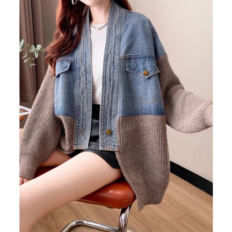 デニム切替ニットカーディガン | SpRay | 詳細画像2 