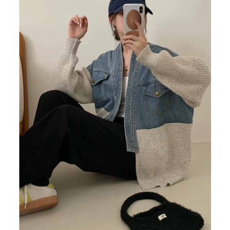 デニム切替ニットカーディガン | SpRay | 詳細画像29 