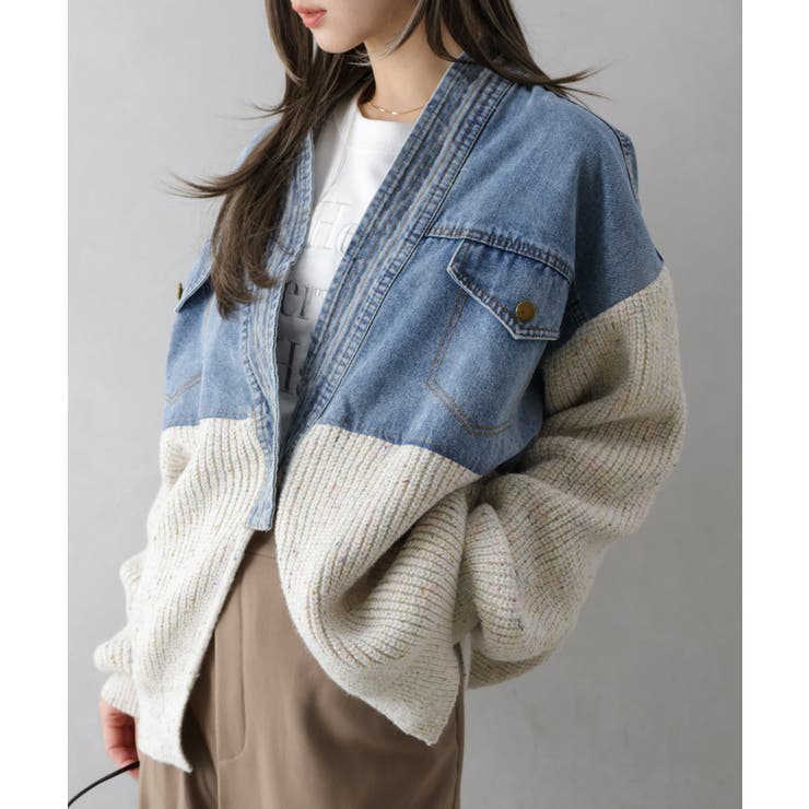 デニム切替ニットカーディガン | SpRay | 詳細画像31 