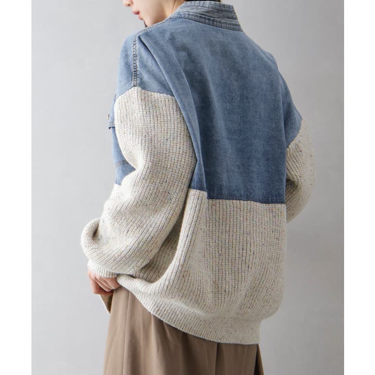 デニム切替ニットカーディガン | SpRay | 詳細画像34 