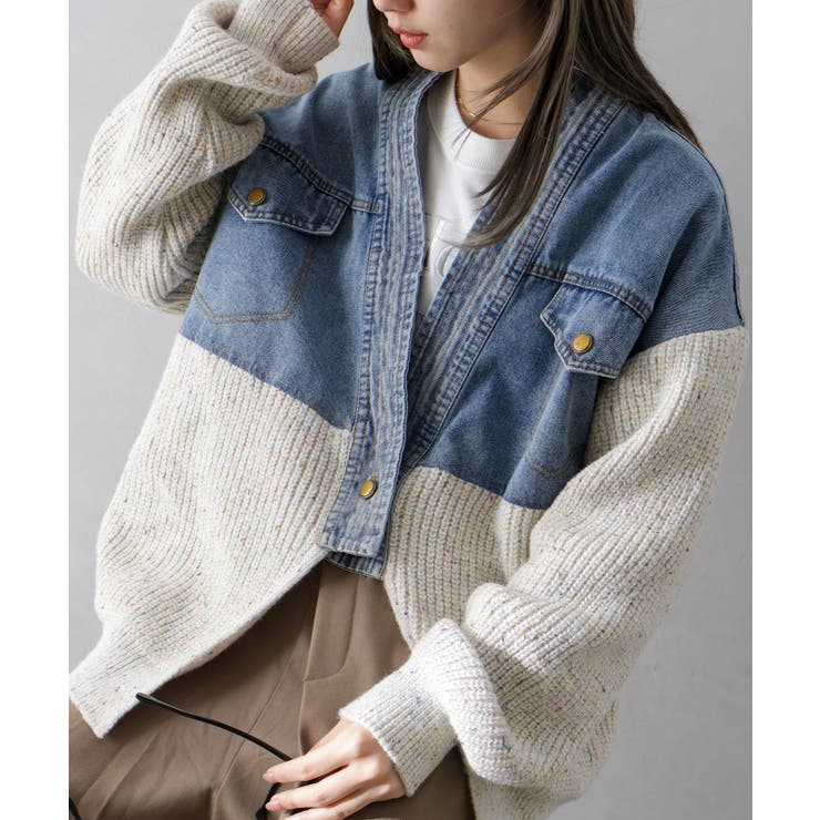 デニム切替ニットカーディガン | SpRay | 詳細画像35 