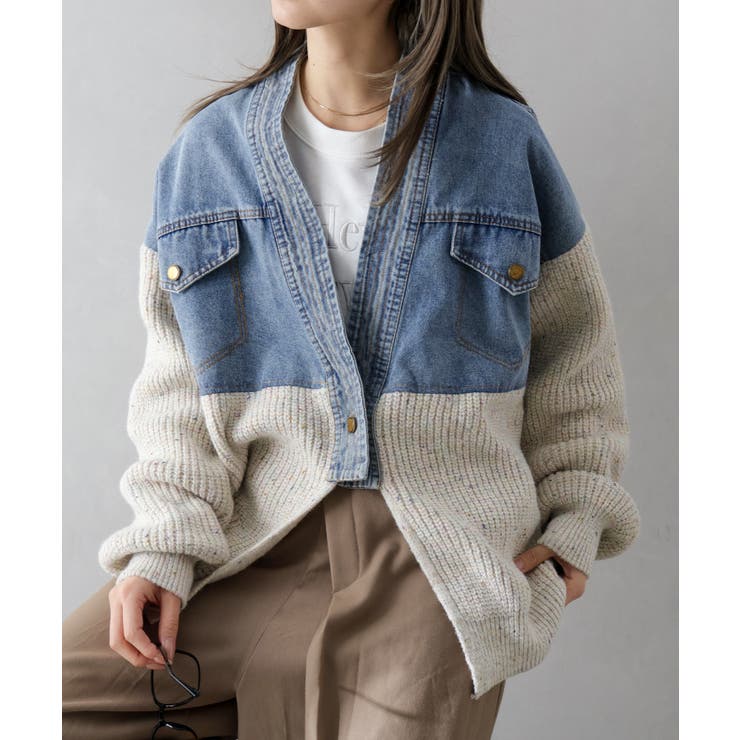 デニム切替ニットカーディガン | SpRay | 詳細画像37 