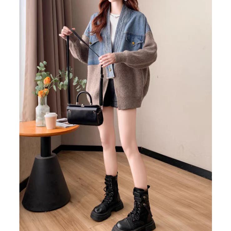 デニム切替ニットカーディガン | SpRay | 詳細画像3 