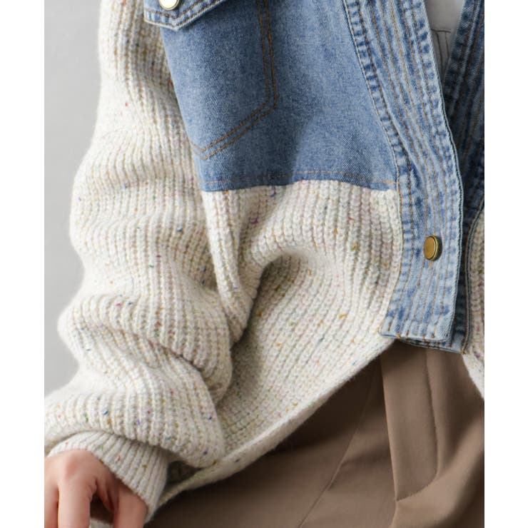 デニム切替ニットカーディガン | SpRay | 詳細画像39 