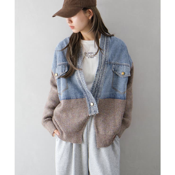 デニム切替ニットカーディガン | SpRay | 詳細画像40 