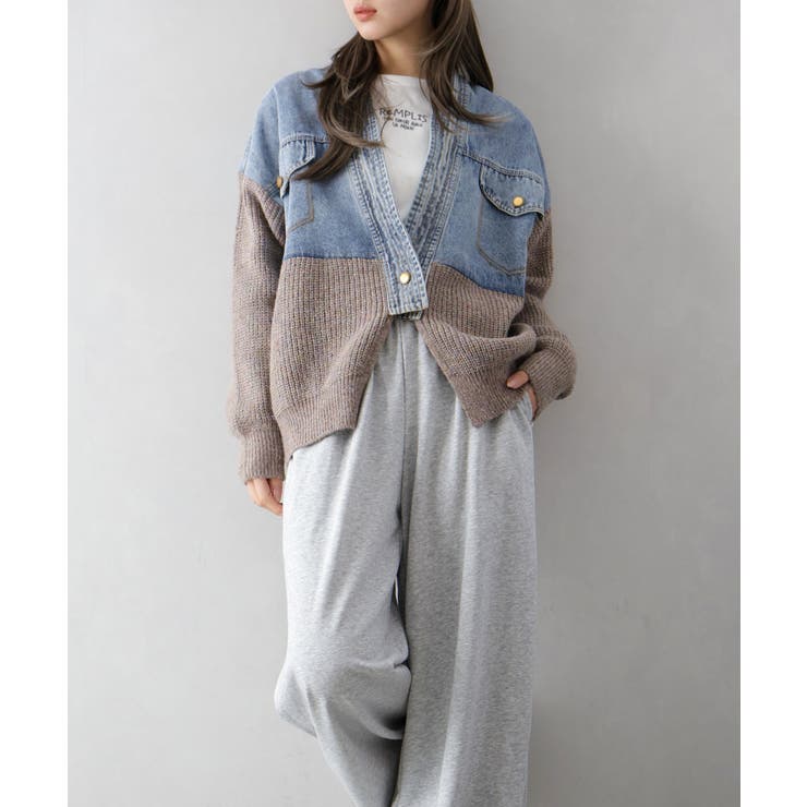 デニム切替ニットカーディガン | SpRay | 詳細画像42 