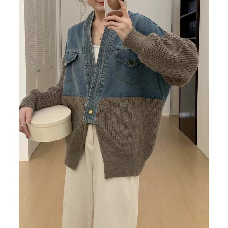 デニム切替ニットカーディガン | SpRay | 詳細画像4 