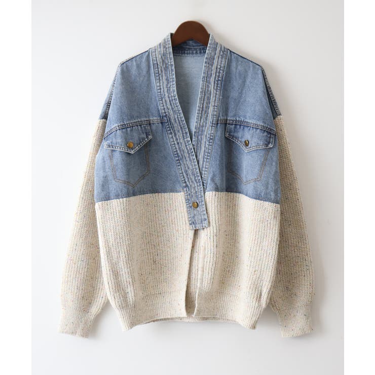 デニム切替ニットカーディガン | SpRay | 詳細画像46 