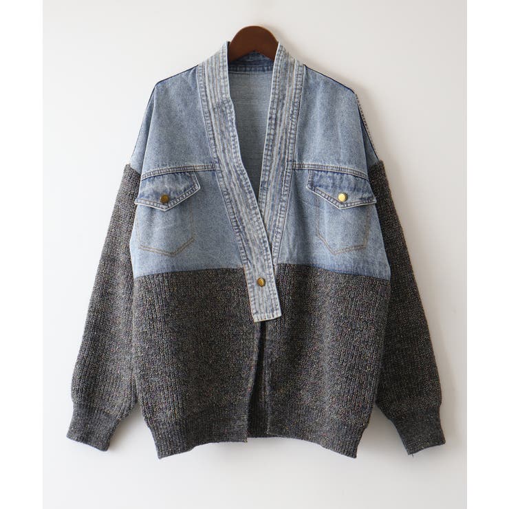 デニム切替ニットカーディガン | SpRay | 詳細画像47 