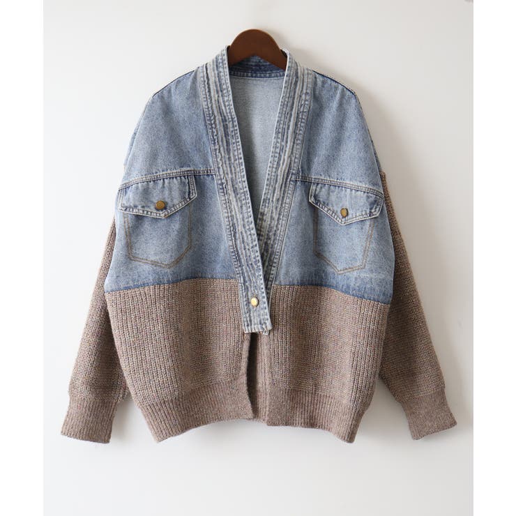 デニム切替ニットカーディガン | SpRay | 詳細画像48 