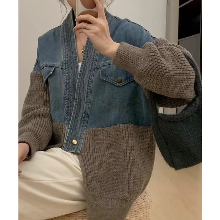 デニム切替ニットカーディガン | SpRay | 詳細画像6 