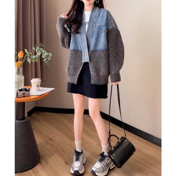 デニム切替ニットカーディガン | SpRay | 詳細画像7 