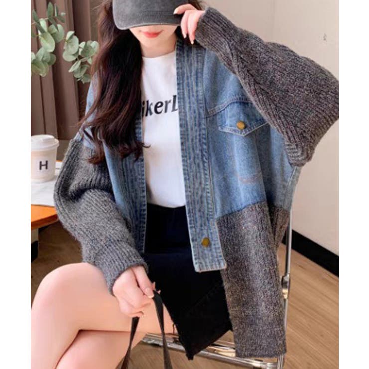 デニム切替ニットカーディガン | SpRay | 詳細画像8 