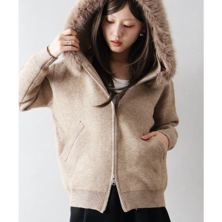 ファー付ニットロングジップパーカー | SpRay | 詳細画像10 