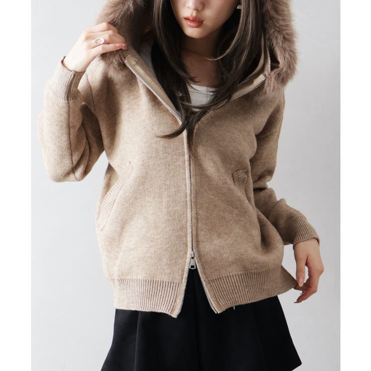 ファー付ニットロングジップパーカー | SpRay | 詳細画像11 