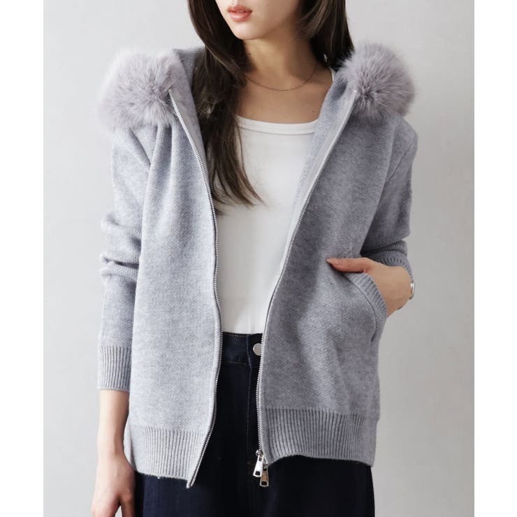 ファー付ニットロングジップパーカー | SpRay | 詳細画像14 