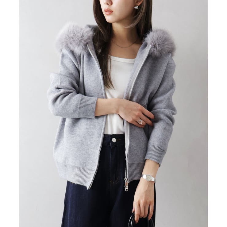 ファー付ニットロングジップパーカー | SpRay | 詳細画像16 