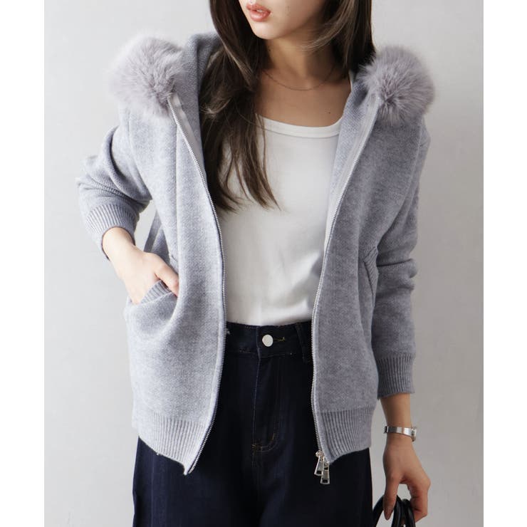 ファー付ニットロングジップパーカー | SpRay | 詳細画像17 