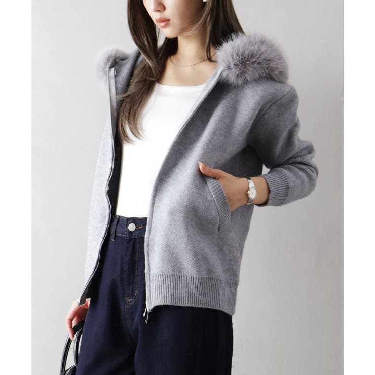 ファー付ニットロングジップパーカー | SpRay | 詳細画像19 