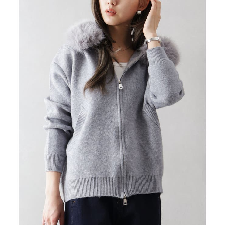 ファー付ニットロングジップパーカー | SpRay | 詳細画像21 