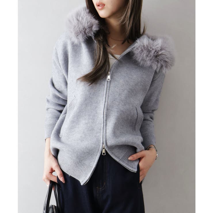 ファー付ニットロングジップパーカー | SpRay | 詳細画像23 