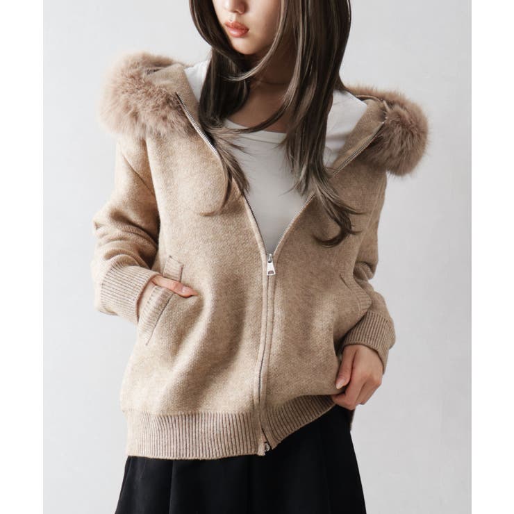 ファー付ニットロングジップパーカー | SpRay | 詳細画像2 