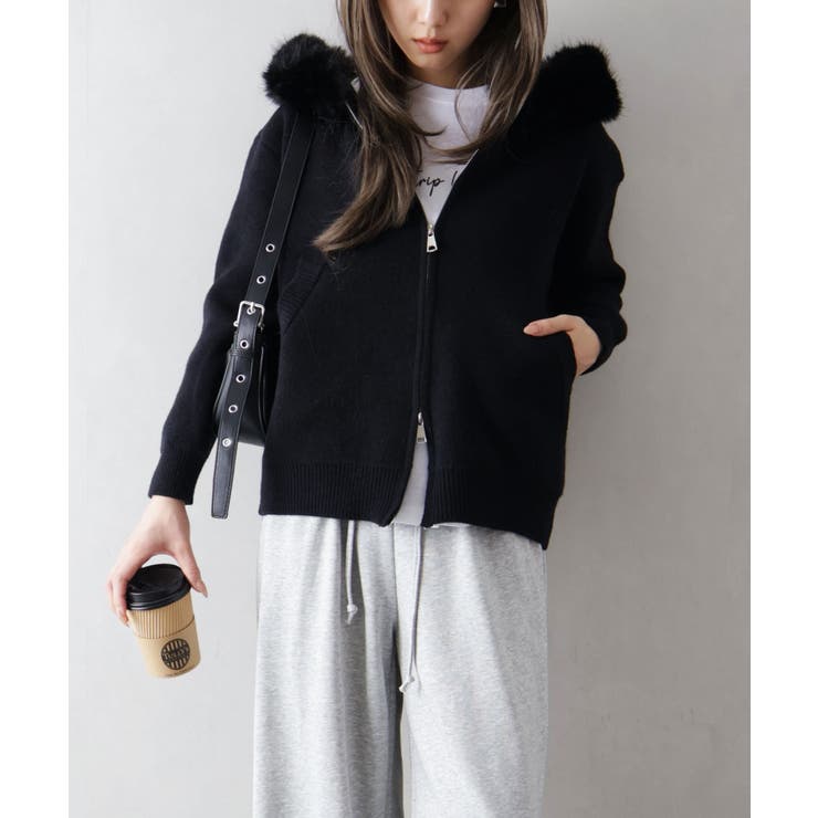 ファー付ニットロングジップパーカー | SpRay | 詳細画像32 