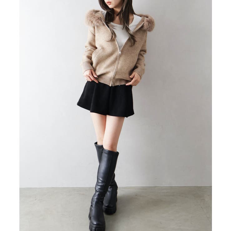 ファー付ニットロングジップパーカー | SpRay | 詳細画像3 