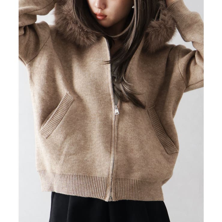 ファー付ニットロングジップパーカー | SpRay | 詳細画像5 