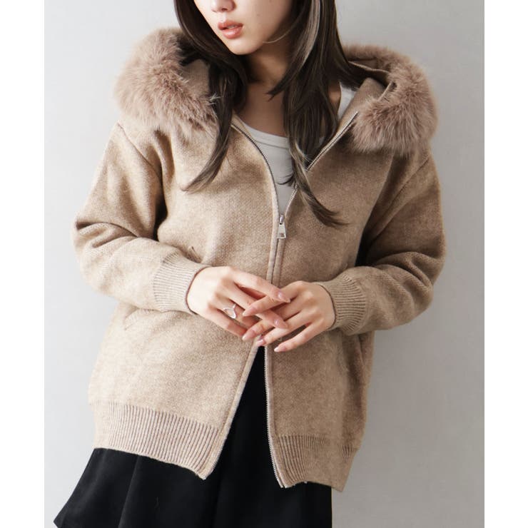 ファー付ニットロングジップパーカー | SpRay | 詳細画像7 