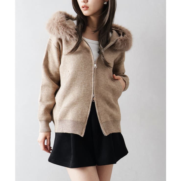 ファー付ニットロングジップパーカー | SpRay | 詳細画像8 