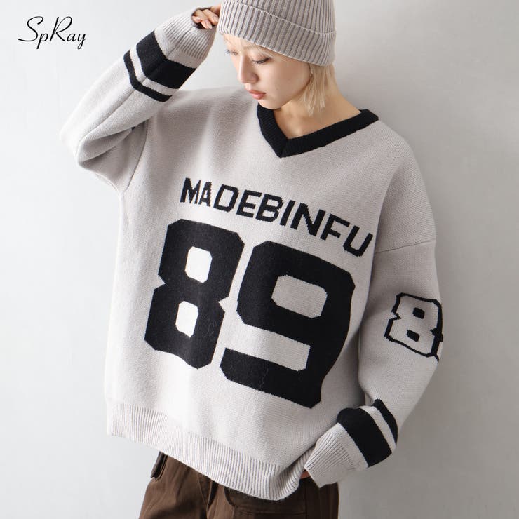 ナンバリングジャガードＶネックニット | SpRay | 詳細画像1 