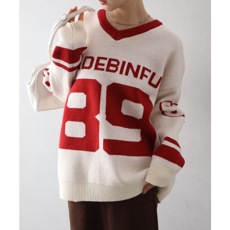 ナンバリングジャガードＶネックニット | SpRay | 詳細画像8 