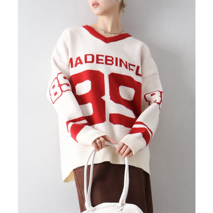 ナンバリングジャガードＶネックニット | SpRay | 詳細画像10 