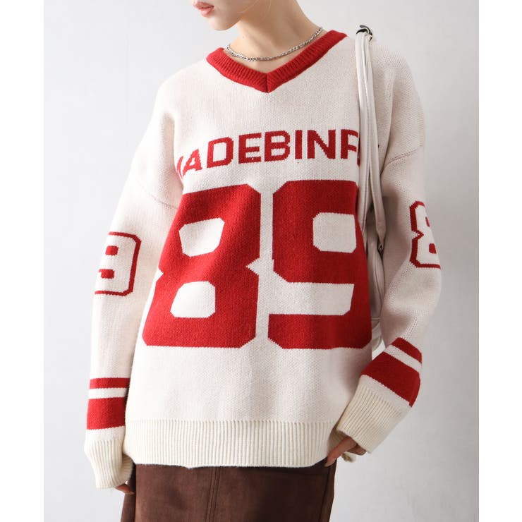 ナンバリングジャガードＶネックニット | SpRay | 詳細画像11 