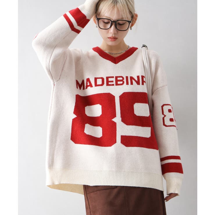 ナンバリングジャガードＶネックニット | SpRay | 詳細画像13 