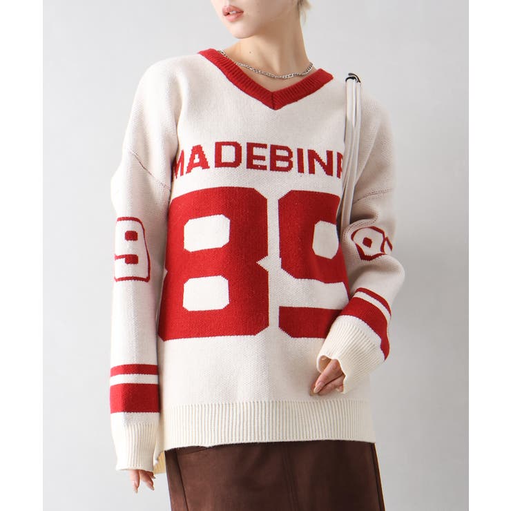 ナンバリングジャガードＶネックニット | SpRay | 詳細画像14 