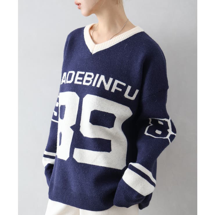 ナンバリングジャガードＶネックニット | SpRay | 詳細画像16 