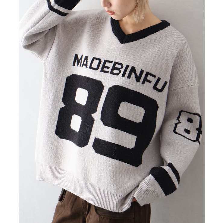 グレー | ナンバリングジャガードＶネックニット | SpRay