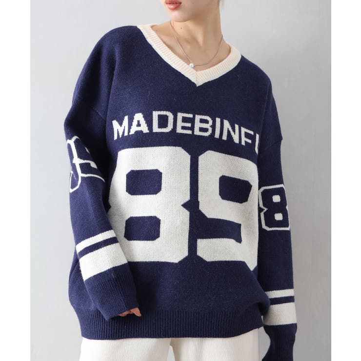 ナンバリングジャガードＶネックニット | SpRay | 詳細画像18 