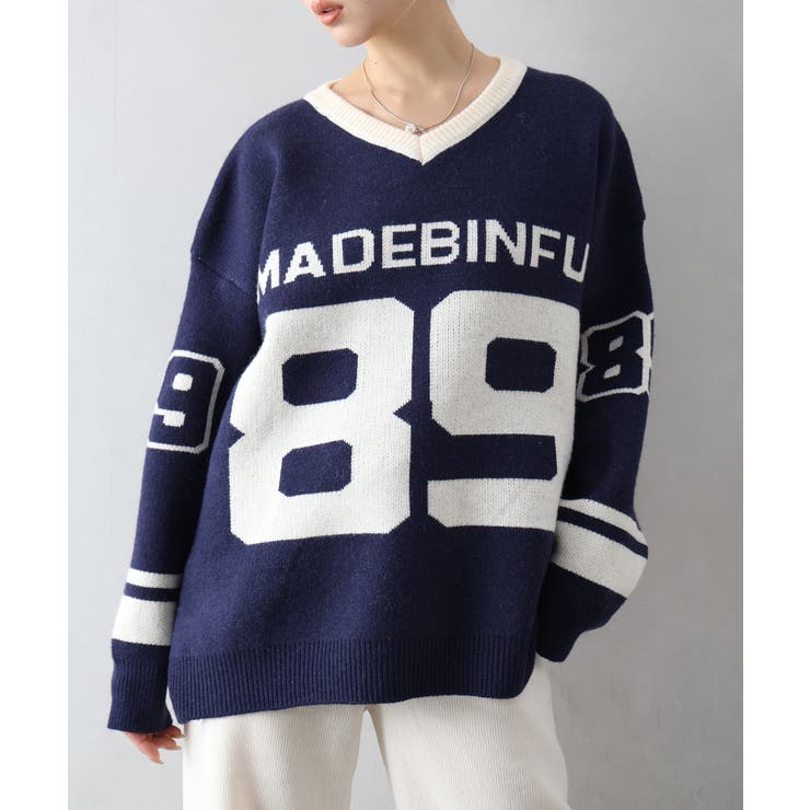 ナンバリングジャガードＶネックニット | SpRay | 詳細画像19 