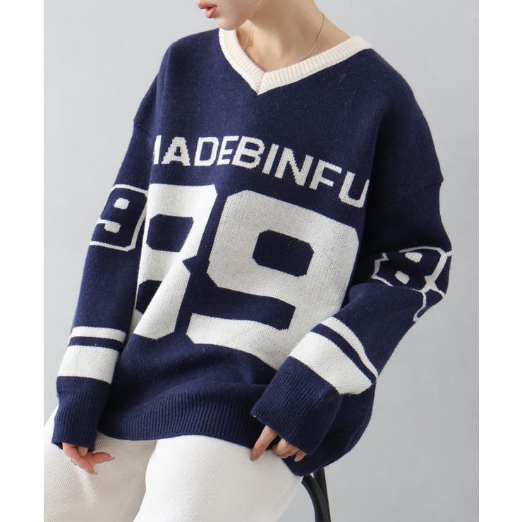 ナンバリングジャガードＶネックニット | SpRay | 詳細画像20 