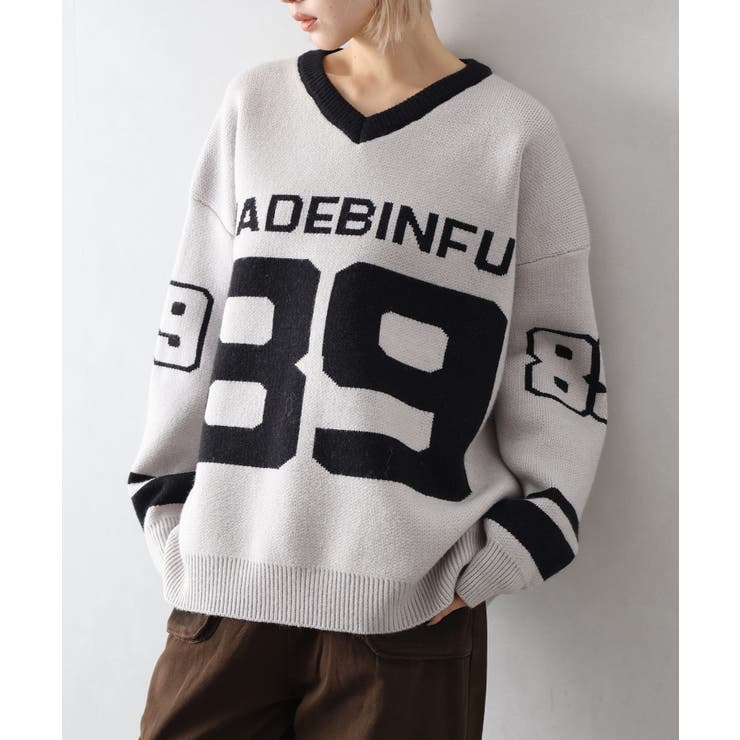 ナンバリングジャガードＶネックニット | SpRay | 詳細画像2 