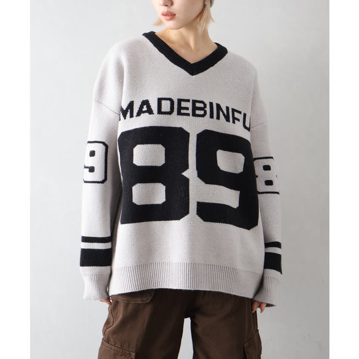 ナンバリングジャガードＶネックニット | SpRay | 詳細画像3 