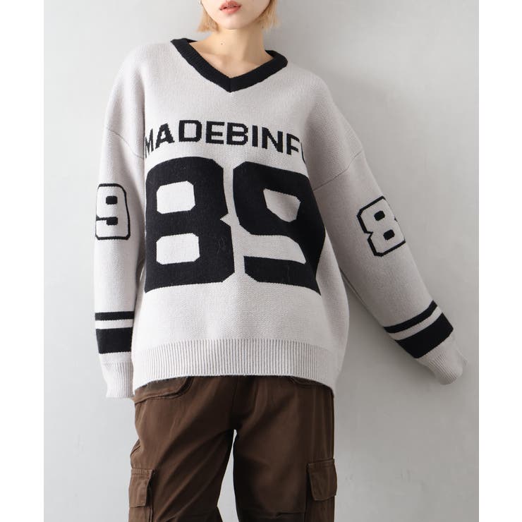 ナンバリングジャガードＶネックニット | SpRay | 詳細画像5 