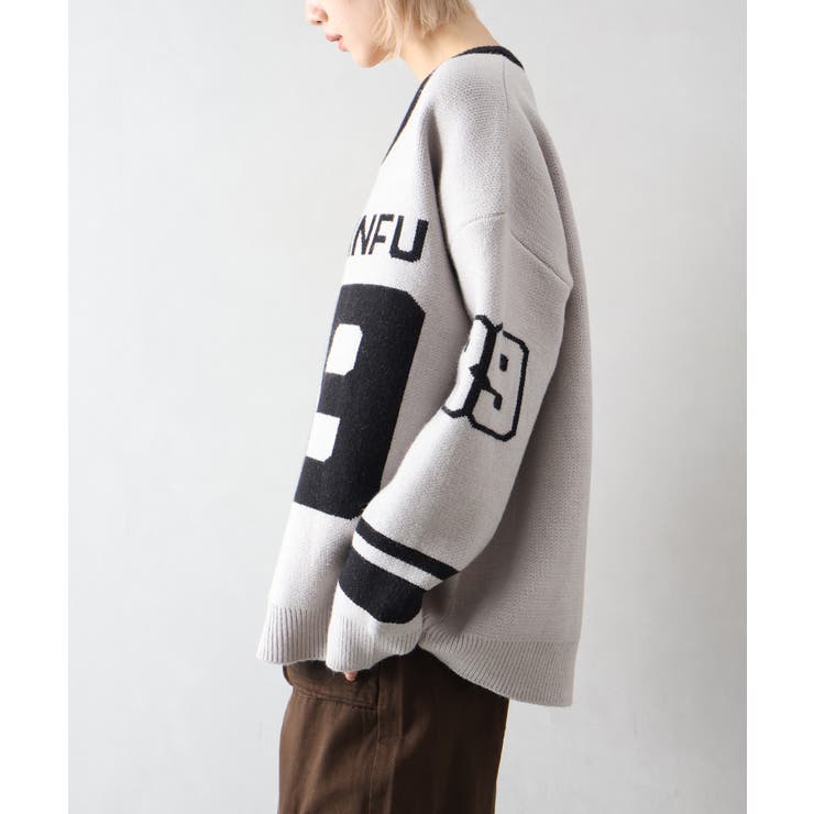 ナンバリングジャガードＶネックニット | SpRay | 詳細画像6 