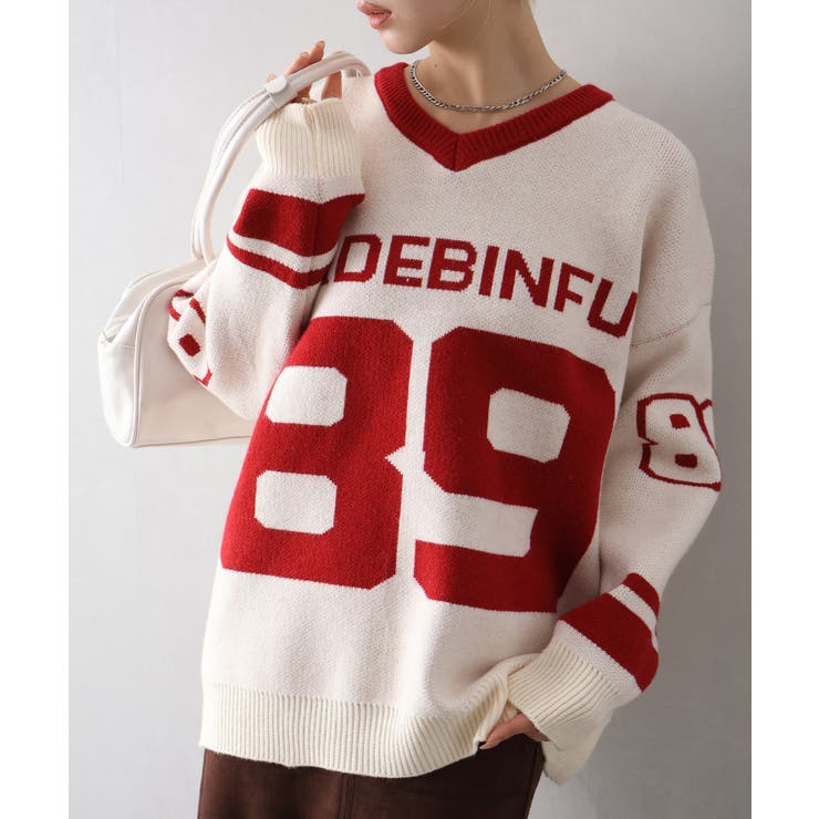 アイボリー | ナンバリングジャガードＶネックニット | SpRay